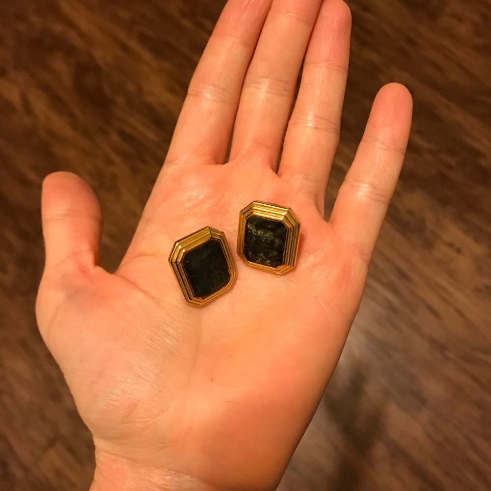 Vintage evergreen and gold chunk earrings